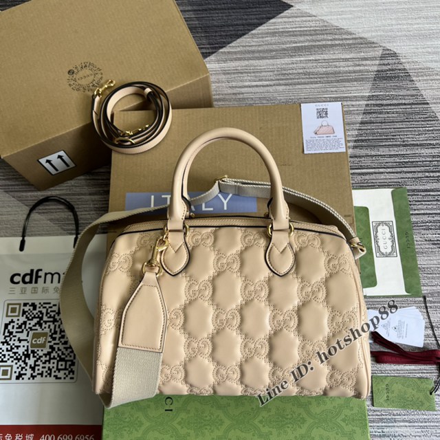 Gucci官網新款壓花G全皮肩背女包 古馳GG絎縫皮革手提包702242 gqy4655